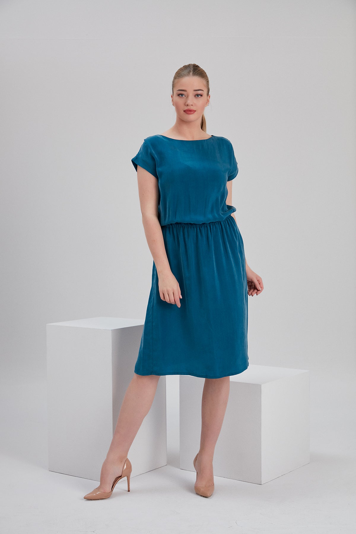 MIA CUPRO MIDI DRESS - PETROL BLUE ...